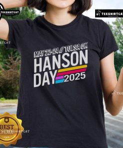 Official Hanson Day May 22-24, 2025 Tulsa OK Ladies Tee featuring vibrant design and event details.