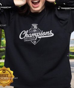Alt Text: Official Holy Cross Crusaders 2025 Patriot League Champions trophy logo on a stylish sweatshirt design.