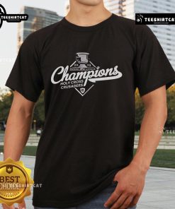Official Holy Cross Crusaders 2025 Patriot League Champions Trophy Logo T-Shirt featuring vibrant team colors and design.