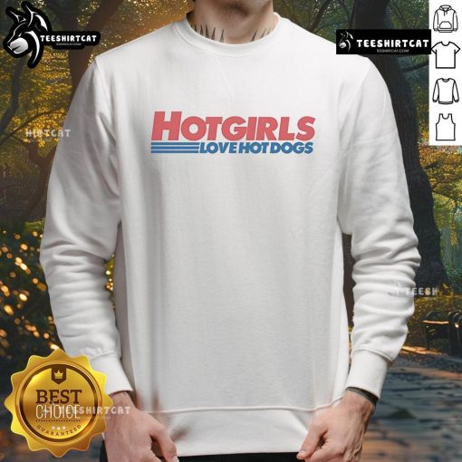 Official Hot Girls Love Hot Dogs Sweatshirt in vibrant pink, featuring a stylish graphic and cozy fit for fashion lovers.
