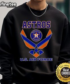 Official Houston Astros US Air Force logo sweatshirt featuring team colors and emblem for fans and military supporters.