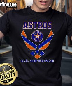 Alt Text: Official Houston Astros US Air Force logo t-shirt featuring a bold design, perfect for fans and military supporters.