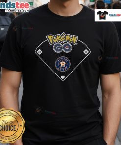 Official Houston Astros X Pokemon Go Ballpark T-Shirt featuring team logo and vibrant Pokemon graphics.