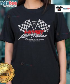 HWBT Racing Team logo on a ladies tee, showcasing 'Hard Work Beats Talent' design for racing enthusiasts.