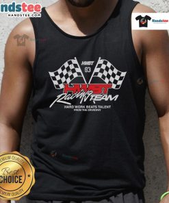 Official HWBT Racing Team logo on a hard work beats talent tank top, showcasing drive and dedication in racing.