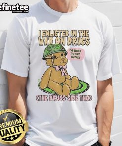 Official 'I Enlisted In The War On Drugs' t-shirt featuring bold text design, perfect for casual wear and drug awareness.