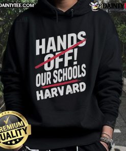 Alt Text: Official I Stand With Harvard Hands Off Anti-Trump Hoodie featuring bold text and a stylish design for activism.