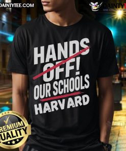 Alt Text: Official I Stand With Harvard Hands Off Anti Trump T-Shirt featuring bold protest graphics and message.