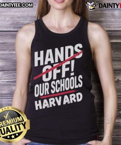 Alt Text: Official I Stand With Harvard Hands Off Anti-Trump Tank Top showcasing bold protest message in stylish design.