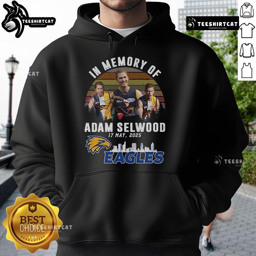 Official In Memory Of Adam Selwood 2025 X West Coast Eagles Limited Edition Hoodie Alt Text: Limited edition 'In Memory of Adam Selwood' hoodie from West Coast Eagles, 2025 collection, featuring team colors and logo.