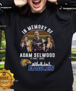 Official In Memory Of Adam Selwood 2025 X West Coast Eagles Limited Edition Sweatshirt in navy blue and gold design.