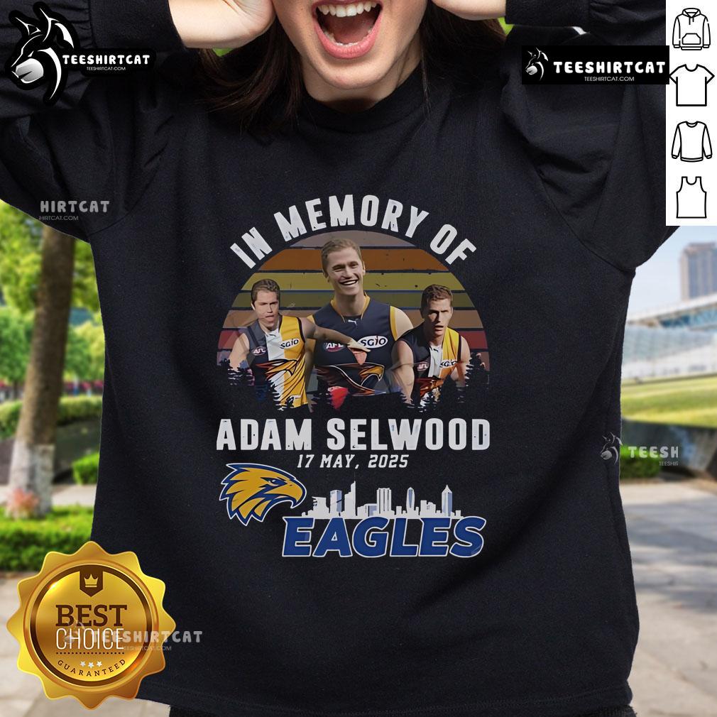 Official In Memory Of Adam Selwood 2025 X West Coast Eagles Limited Edition Sweatshirt Official In Memory Of Adam Selwood 2025 X West Coast Eagles Limited Edition Sweatshirt in navy blue and gold design.