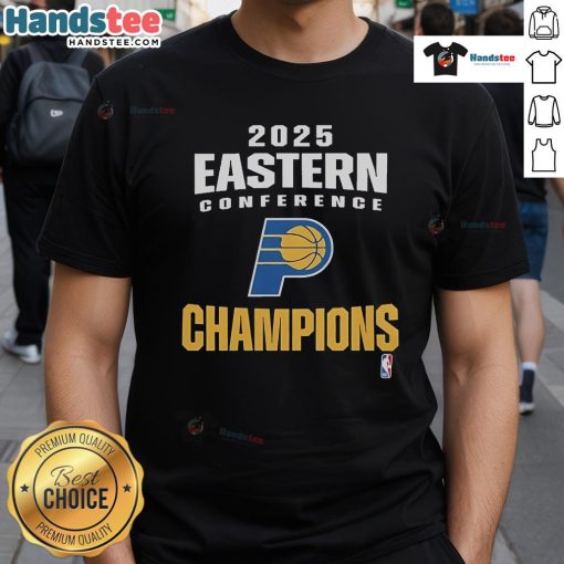 Official Indiana Pacers 2025 NBA Eastern Conference Champions Locker Room T-Shirt, featuring team logo and championship design.