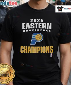 Official Indiana Pacers 2025 NBA Eastern Conference Champions Locker Room T-Shirt, featuring team logo and championship design.