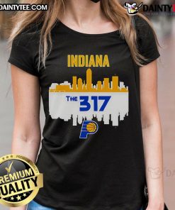 Official Indiana Pacers Cities The 317 NBA Playoffs 2025 Skyline Ladies Tee featuring vibrant city skyline design.
