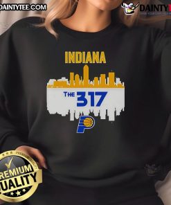 Official Indiana Pacers Cities The 317 NBA Playoffs 2025 Skyline Sweatshirt showcasing vibrant city skyline design.