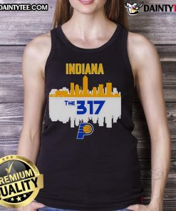 Official Indiana Pacers 317 NBA Playoffs 2025 skyline tank top featuring city design and team logo.