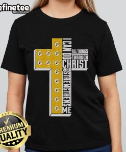 Official Indiana Pacers ladies tee featuring 'I Can Do All Things Through Christ' inspirational design.