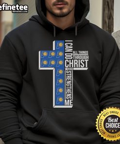 Alt Text: Official Indiana Pacers hoodie featuring I Can Do All Things Through Christ design with a cross.