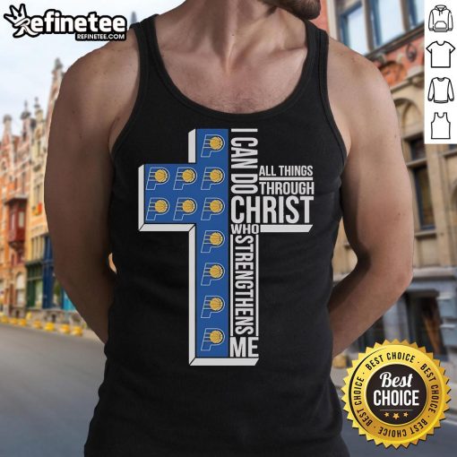 Official Indiana Pacers tank top featuring 'I Can Do All Things Through Christ' with a cross design.