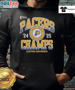 Official Indiana Pacers NBA Finals 2024-2025 Pride Eastern Conference Champions hoodie in navy blue, showcasing team spirit.