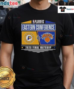 Official Indiana Pacers vs New York Knicks 2025 Eastern Conference Finals NBA Playoffs matchup t-shirt design.