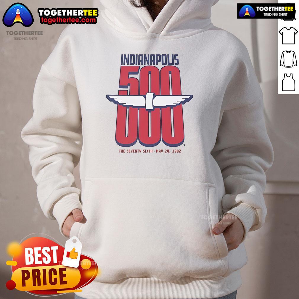 Official Indianapolis 1992 Indy 500 76Th Running 1992 Hoodie Alt Text: Official Indianapolis 1992 Indy 500 hoodie showcasing the 76th running logo and vibrant racing colors.