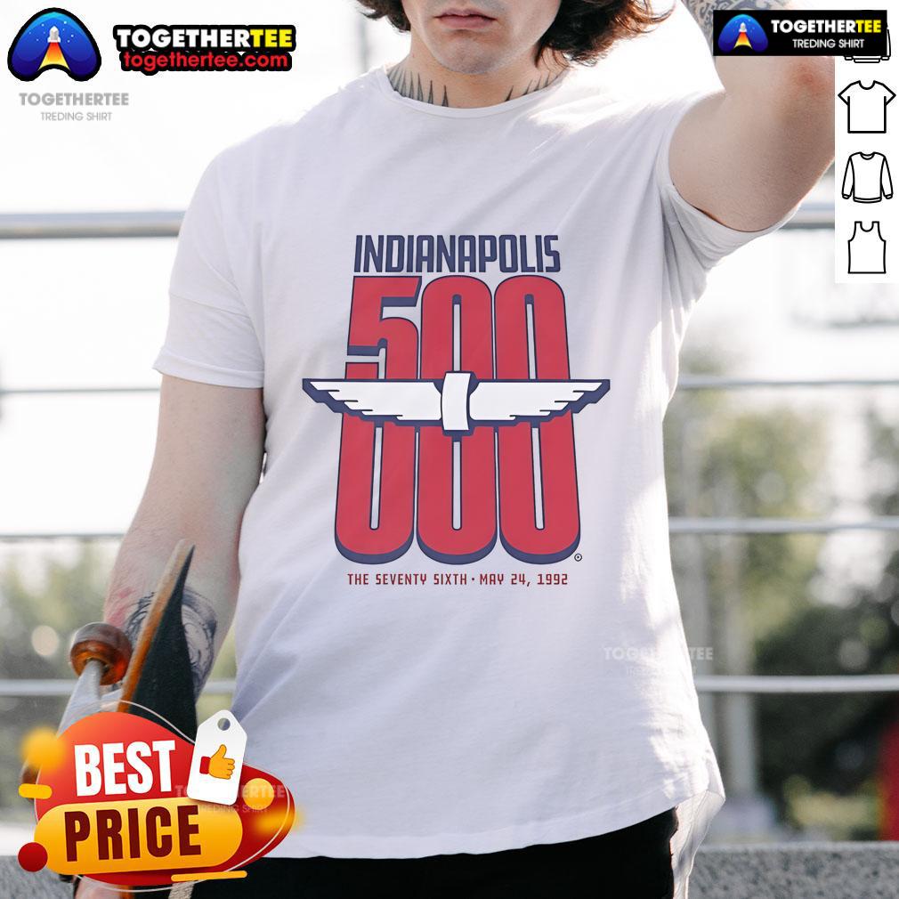 Official Indianapolis 1992 Indy 500 76Th Running 1992 T Shirt Alt Text: Official Indianapolis 1992 Indy 500 76th Running T-Shirt showcasing iconic design and memorabilia from the race.