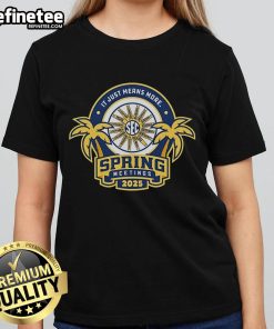 Official SEC Spring Meetings 2025 Ladies Tee featuring logo and stylish design for fans and participants.