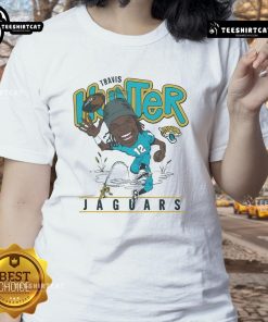 Alt Text: Official Jacksonville Jaguars Travis Hunter ladies tee featuring team colors and logo, perfect for female fans.