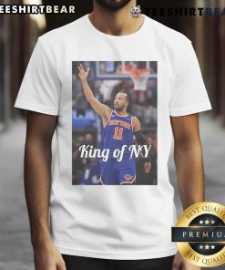 Alt Text: Official Jalen Brunson King Of NY 2025 T-Shirt featuring bold graphics and vibrant colors, perfect for fans.