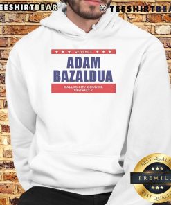 Jasmine Crockett and Adam Bazaldua wearing 'Re-Elect Dallas City Council District' hoodies at a campaign event.