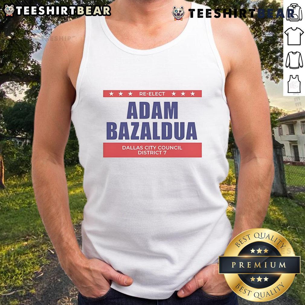 Official Jasmine Crockett Adam Bazaldua Re-Elect Dallas City Council District Tank Top Jasmine Crockett and Adam Bazaldua campaign for re-election to Dallas City Council District, wearing branded tank tops.