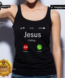 Alt Text: Official Jesus Is Calling Christian tank top featuring bold lettering and a stylish design for believers.