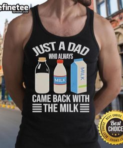 Funny Father's Day tank top featuring 'Just A Dad Who Always Came Back With The Milk' design for dads.