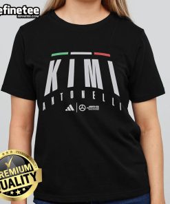 Official Kimi Antonelli AMG Petronas Formula One Team ladies tee showcasing stylish design and team branding.
