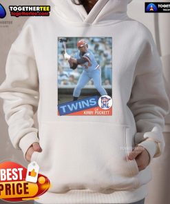 Alt Text: Official Kirby Puckett Minnesota Twins 1985 Topps baseball card design featured on a stylish hoodie for fans.