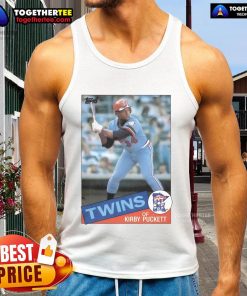 Official Kirby Puckett Minnesota Twins 1985 Topps baseball card graphic on a stylish tank top for fans and collectors.