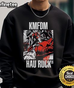 Official KMFDM Hau Ruck 2025 sweatshirt featuring bold graphic design and stylish fit for fans of the band.