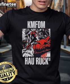 Alt Text: Official Kmfdm Hau Ruck 2025 T-Shirt featuring bold graphics and unique design for fans of the industrial rock band.