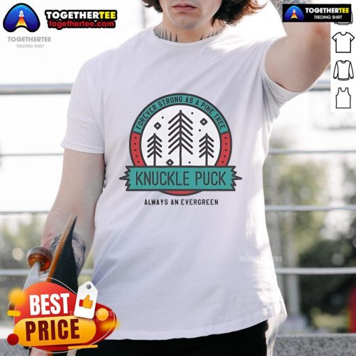 Alt Text: Official Knuckle Puck 'Always An Evergreen Forever Strong As A Pine Tree' music t-shirt in black with vibrant graphics.