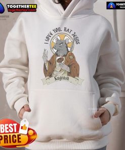 Official Kugrash I Love You Rat Jesus Hoodie featuring a unique design and vibrant colors, perfect for casual wear.