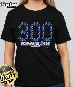 Official Kyle Schwarber 300 Schwarbombs ladies tee featuring a stylish design for fans of the MLB star and his achievements.