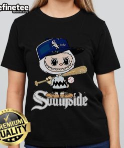 Official Labubu Charlie Brown Chicago White Sox ladies tee featuring a stylish design for female fans of baseball.