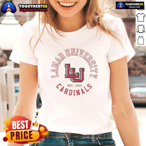 Vintage Lamar Cardinals Circle Ladies Tee featuring logo in bold colors, perfect for fans of Lamar University.