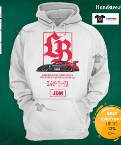 Alt Text: Official LB Box Logo on FD ADVAN JDM Hoodie, showcasing stylish automotive apparel for car enthusiasts.