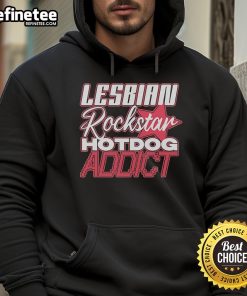 Official Lesbian Rockstar Hotdog Addict Hoodie featuring vibrant design, perfect for music lovers and stylish comfort.