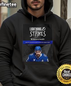 Alt Text: Official Lightning Strikes hoodie by Advent Health, featuring Guess The First Bolts Player To Score design.