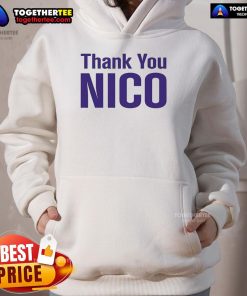 Alt Text: Official Los Angeles Lakers Thank You Nico Hoodie featuring team colors and logo, perfect for fans.