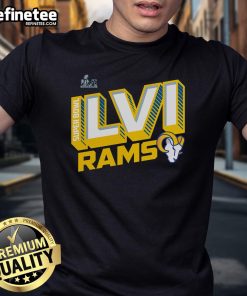 Alt Text: Official Los Angeles Rams Super Bowl LVI Bound T-Shirt featuring a stylish tilted roster design, perfect for fans.